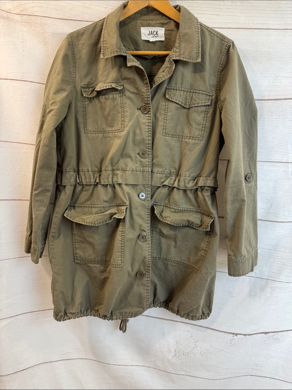 Jack by BB Dakota Olive Utility Jacket with Drawstring Waist Large